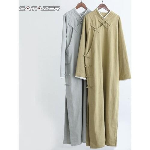 Chinese Kung Fu Suit Buddhist Shaolin Monk Long Robe Wing Chun IP Man Dress Wushu Tai Chi Uniform Chinese Retro Robe