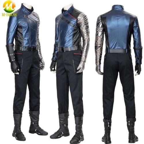 Superhero Winter Soldier Cosplay Costume Bucky Barnes Outfit White Wolf Jacket Arms Pants Shoes Halloween Uniforms for Adult Men