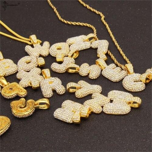 Custom Bubble Letters Name Pendant Iced out Gold Color Rose Gold Rhinestone Hip Hop Necklaces Jewelry Gift For Men Free Chain