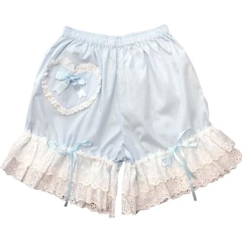 Summer Kawaii Solid Floral Lace Elastic Waist Pumpkin Shorts For Teen Girls Casual Lovely Heart Shape Bowknot JK Safety Pants