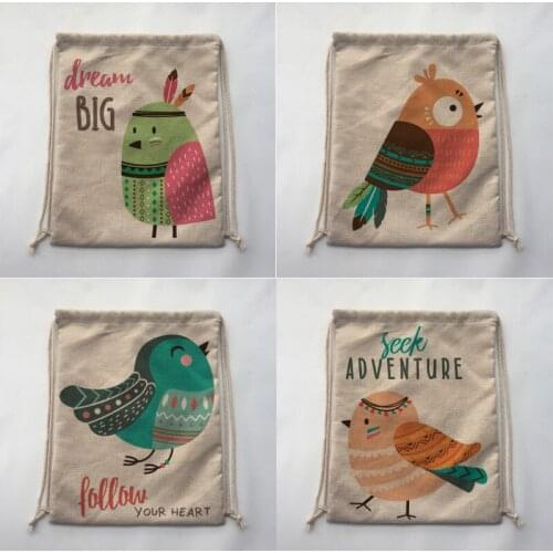 Cute bird Print Custom Vintage Outdoor Beach Gym Swimming Clothing Shoes Storage Bag Drawstring Backpack
