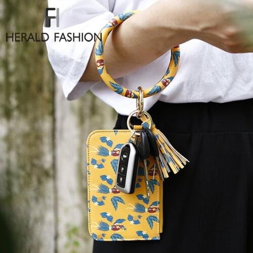 PU Leather Key Ring Mini Coin Card Holder Women Fashion Print Pattern Wallet Short Purse Popular Individualit Tassel Wallet
