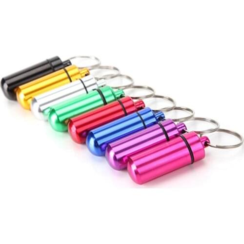 8Pcs Mini Pill Case Waterproof Pills Jewelry Secret Box Bottle Holder Aluminum Keychain Each Color 1Pcs