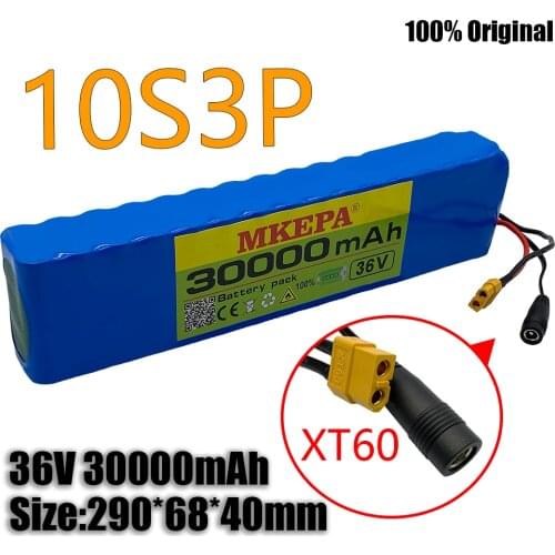 MKEPA High Quality 36V 30ah 10S3P New Lithium-Ion Special Battery For 500W Electric Bicycle Motor With15A BMS Connector XT60