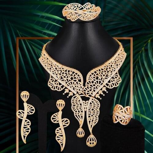 Blanchette Fashion Gorgeous Woman Bride Aristocratic Wedding Banquet Necklace Set Africa India Dubai Exclusive Zircon Jewelry