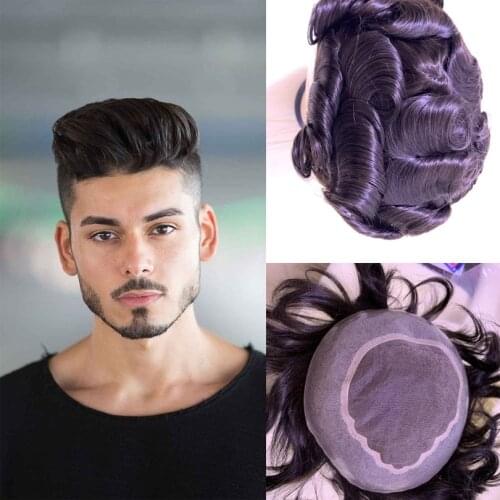 BYMC 8*10 MONO& NPU Remy Human Hair System Lace Frontal Men Hair Replacement Breathable Toupee Mens Male Wig Durable Hairpieces