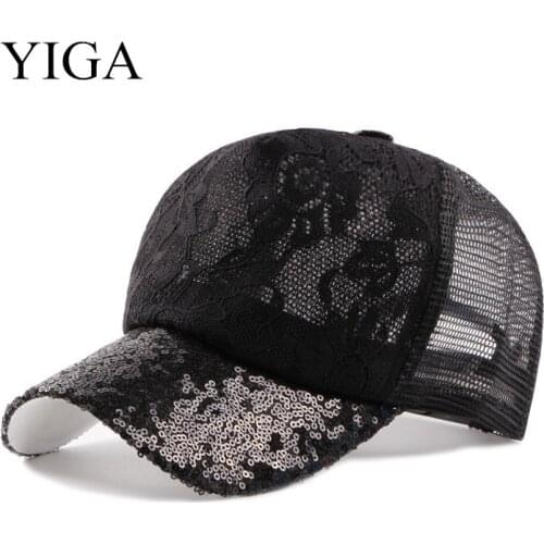 YIGA 2018 New Fashion Sun shade sunscreen lace sequin mesh cap cap baseball cap wholesale