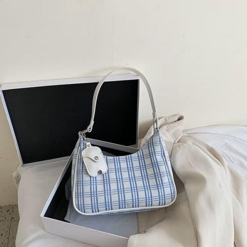 2021 New Casual Fabric Sac Baguette Womens Shoulder Bags Fashion Ladies Shopper Bag Summer Lines Check Canvas Female Small Bags