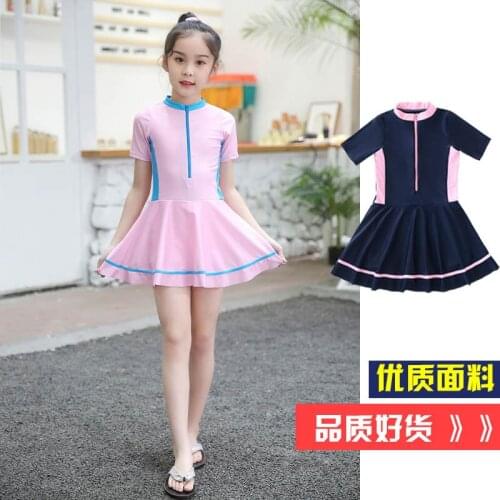 2021 Summer new fashion Childrens swimsuit Patchwork sweet swimming dress one-piece conservative girls and students swimwear