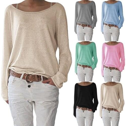 New Casual Loose Ladies Long Sleeve Tops T Shirt Pure Color Tops Women Clothing T Shirt Fashion Summer Spring Autumn Basic Top