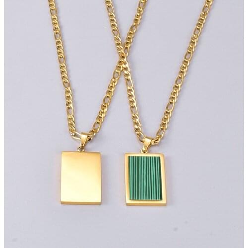 Square Tetragonum Green Pendant Necklace Gold Stainless Steel Link Fashion Brief Women Jewelry Korean Style