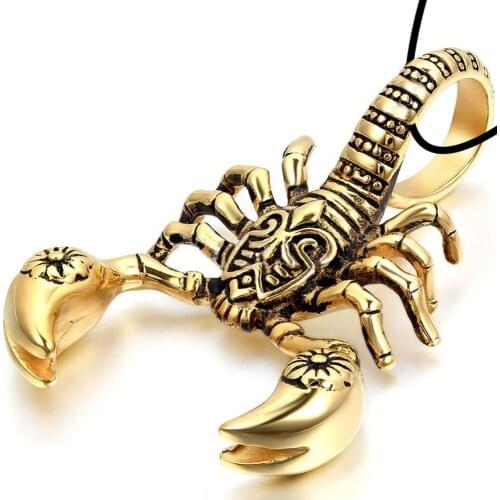 Fashion Gold Man Women Personality Scorpion King Pendant Necklace Antique Choker Animal Insect Jewelry Leather Rope 50cm Length
