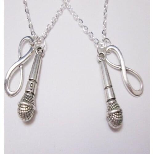 Couple Infinity Microphone Necklace Singing Music Passion Band Singer Buddies Long Chain Necklaces Pendant Women Jewelry Gift