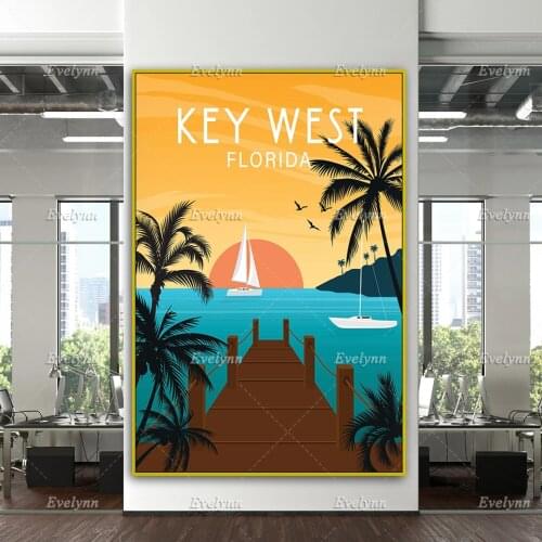 Florida Travel Poster, Key West Travel Print, Florida Wall Art, Retro Key West Print, Home Decor Canvas Unique Gift