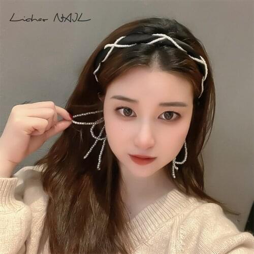 Super fairy baroque pearl tassel hair bundle headband female summer retro French high-end headdress high head hair accessory