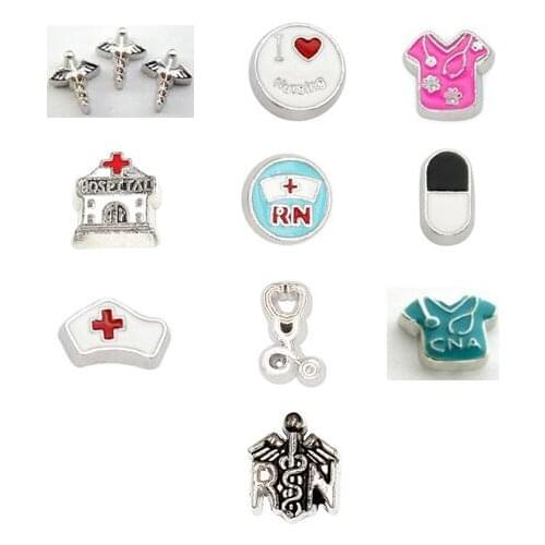 Multiple Choise 20PCS/lot Medical Series Nurse RN Floating Locket Charms Fit For Memory Magnetic Locket Pendant