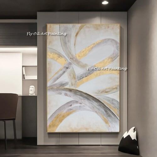 Handmade Abstract Golden Simple Pretty Canvas Oil Painting Wall Art Picture For Living Room Aisle Modern Home