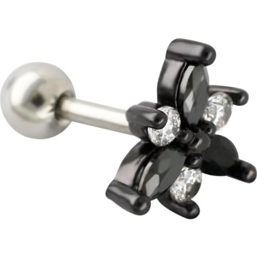 JHJT 16G Cartilage Earrings Stud G23 Titanium Three Petals Shape Cartilage Ear Helix Tragus Ring Body Jewelry Piercing