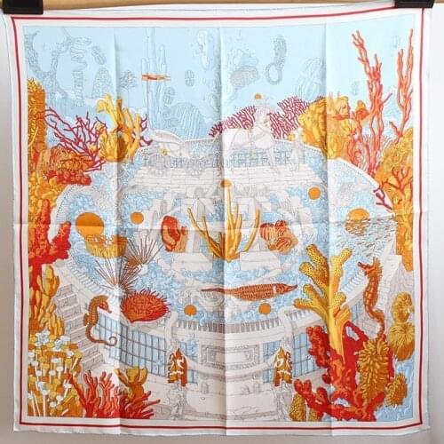 Sea World Print 100% Real Silk Scarf Neckerchief Shawl 35"x35"