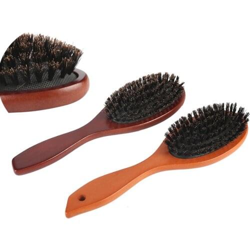 New Arrival Hair Brush Wood Handle Boar Bristle Beard Comb Styling Detangling Straighten Brown Lotus Boar Bristles Massage Comb