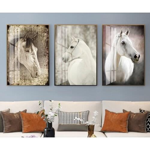 Modern Animal White Horse Cute Animal Canvas Poster Wall Aesthetic Picture Living Room Bedroom Print Oil Painting Decoration
