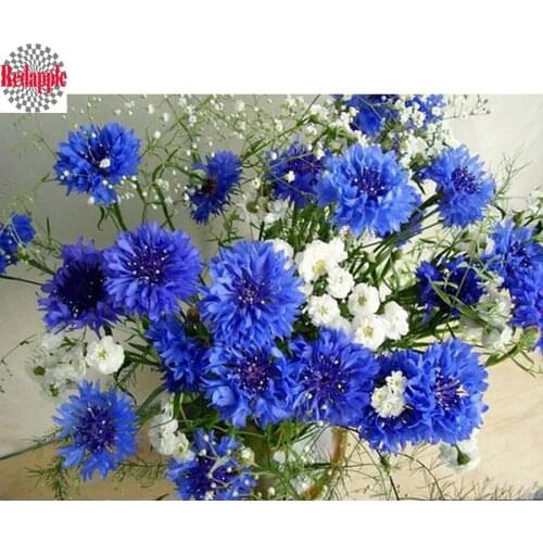 Blue cornflower rhinestone 3d beaded embroidery fresh floral view diy diamond painting cross stitch set needlework home decor