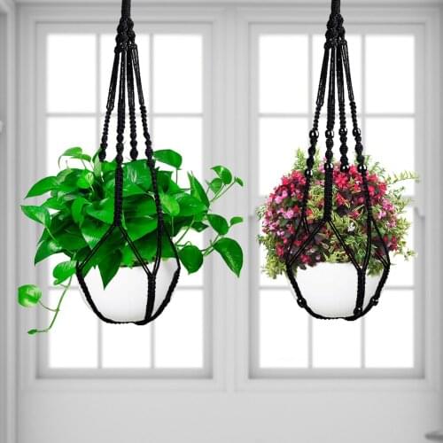 Garden Plant Hanger Macrame Hanging Planter Basket Rope Flower Pot Holder Cord Black Macrame Plant Pot Holder Hanger Pure cotton