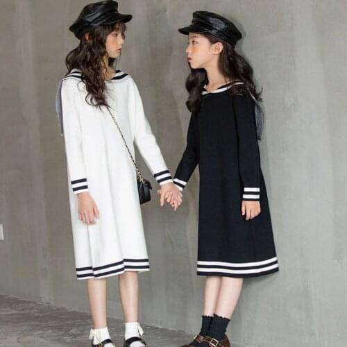 Knitted Sweater Dress Children Kids Winter Autumn Clothing Knit Dress For Girls Baby Clothes 2020 Midi Long Dress White Black