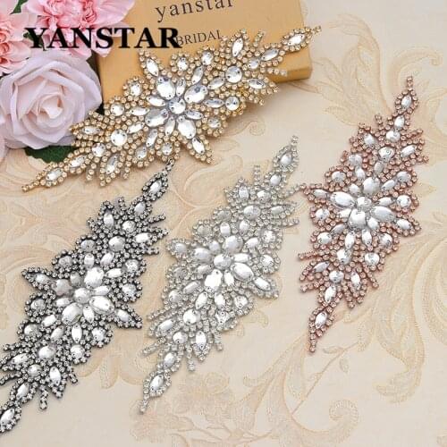 YANSTA 5PCS Wedding Dresses Belt Rhinestones Appliques Patch For Bridal Gown Sashes Clear Rose Gold Crystal Accessroy YS855