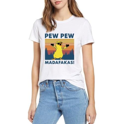 Pew Pew Madafakas Funny Chicken Gangster Meme Vintage 2020 Summer Womens 100% cotton short sleeves T-Shirt Humor Gift Tops tee