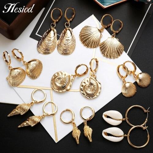 Gold Color Sea Shell Earrings For Women Scallop Starfish Conch Dangle Earring Summer Beach Ladies Fashion Shell Jewelry Gift