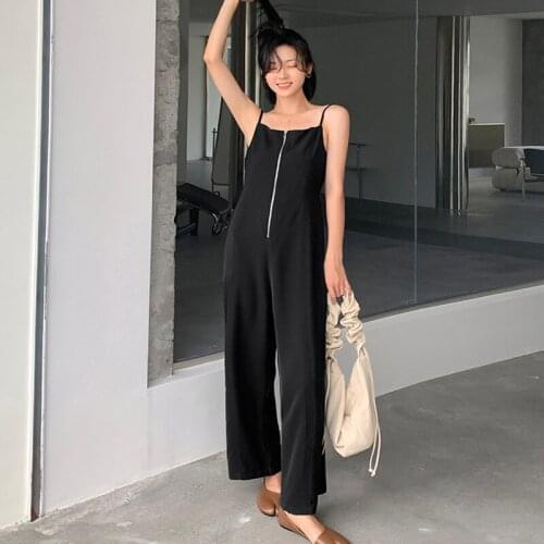 2021 Summer Jumpsuits Women Trousers Elegant Sling High Waist Straight Zipper One Piece Korean Japan Style Female Romper