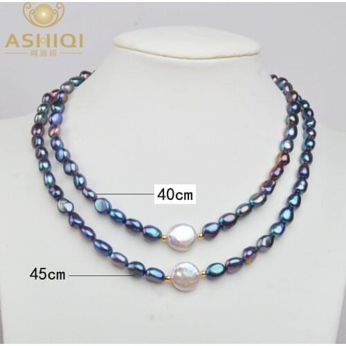 ASHIQI Black Natural Freshwater Baroque Pearl choker Necklace for Women 925 Sterling Silver Jewelry Fashion Necklaces 2019