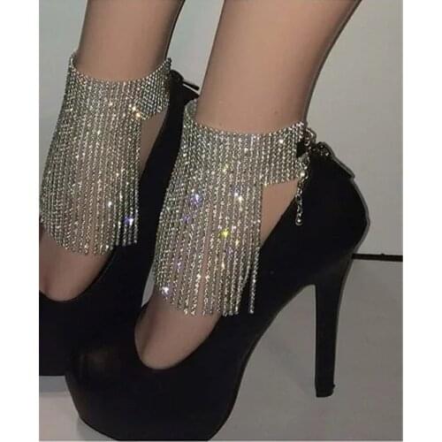 1PC Full Rhinestone Luxury Long Tassel Adjustable Ankles Foot Chain Jewelry for Women Crystal Anklets Cheville Bracelet Leg Gift