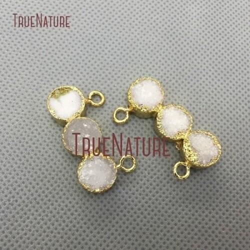 10Pcs Druzy Crystal Top Double Bail Connector Three Gold Electroplated Circle Connector Outlet 35x10mm PM354