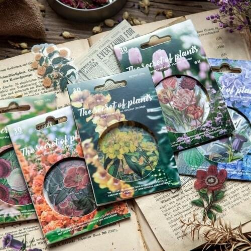 30 PCS PET Waterproof Vintage Natural Stickers Floral Decorative Retro for Scrapbook Album DIY Craft Daily Planner