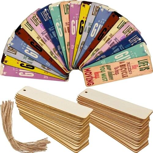 36PCS Blank Wood Bookmarks DIY Craft Wood Hanging Tags Ornaments with Holes and Ropes for Christmas Wedding Party Gift Wrapping