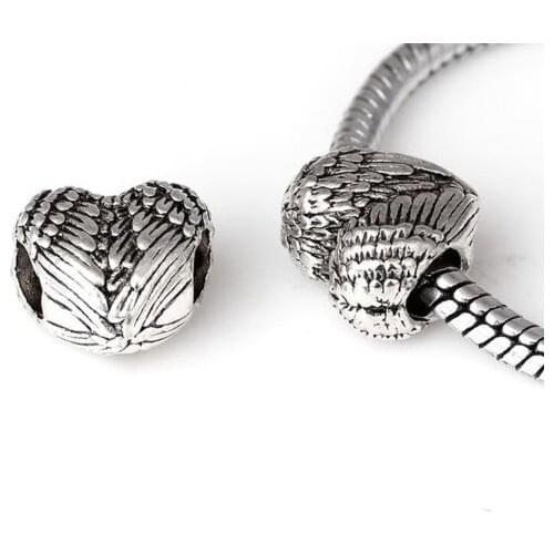 Free Ship 100PCS Tibetan Silver Heart Wings Spacer Beads For Jewelry Making 12x11mm