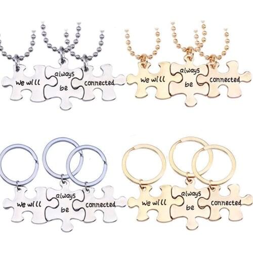 Fashion Men And Women Necklace Key Chain Set Stitching Pattern Carved Letter Pendant Temperament Female Jewelry Gift Hot