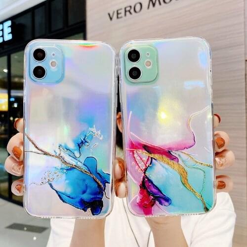 S21 FE Case Laser Gradual Marble Phone Case For Samsung S21 Ultra A12 A32 A52 A72 A22 A82 Soft Full Body Back Cover Coque Gift
