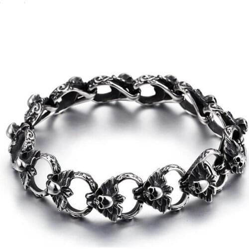 Punk Skull Charm Bracelets For Men Vintage Stainless Steel Biker Link Chain Bracelet & Bangle Male Rock Dropshipping Jewelry