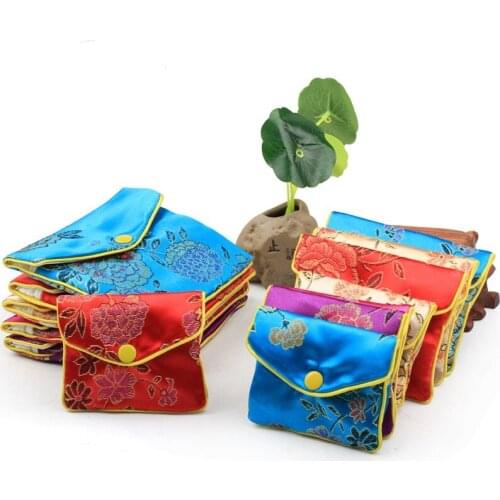 Floral Cloth Cute Coin Purse Zip Bags Small Chinese Silk Gift Bag Jewelry Pouch Women Credit Card Holder 6x8 8x10 10x12 cm 60pcs