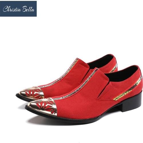 Christia Bella Designer Brand Red Men Party Leather Shoes Wedding Business Dress Shoes Pointed Toe Formal Men Shoes Footwear