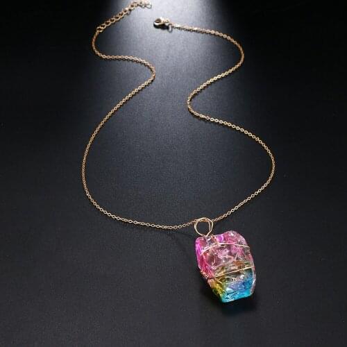 FNIO Irregular Natural Stone Necklace Natural Crystal Stone Pendant Necklace