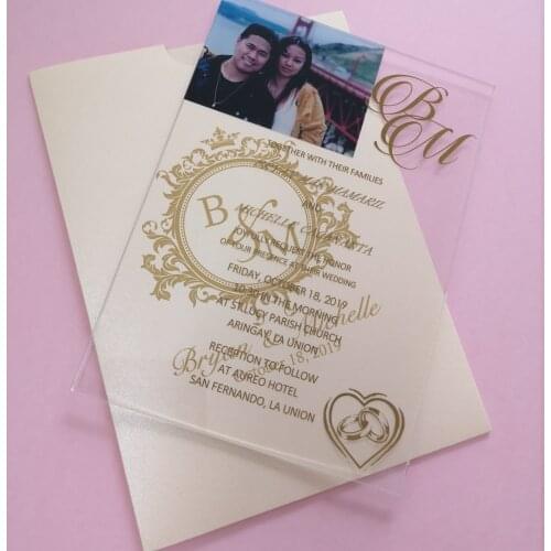 New arrival Customize Acrylic card wedding invitations with flowers,frame acrylic card, transparent acrylic invitations hot