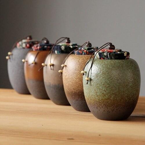 Coarse Pottery Tea Caddy Tea Box Jar with a Cork Puer Green Tea Sealed Storage Jar Cans Teaware Household Kitchen Supply