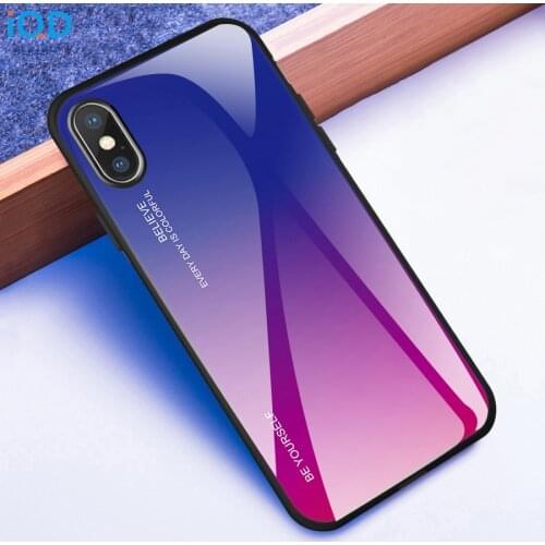 IQD For iPhone X Xr Xs Max Case Color gradient tempered glass back Cover TPU bumper frame phone Case For iPhone 8 7 6 6S Plus xs