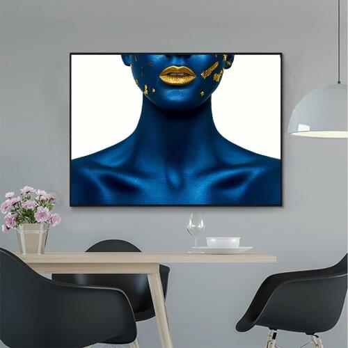 DDWW Canvas Painting Wall Art Canvas Print Figure Painting Blue Face Golden Picture for Living Room Home Decor No Frame