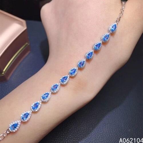 KJJEAXCMY fine jewelry 925 sterling silver inlaid natural Blue Topaz Womens popular noble water drop gem hand bracelet support