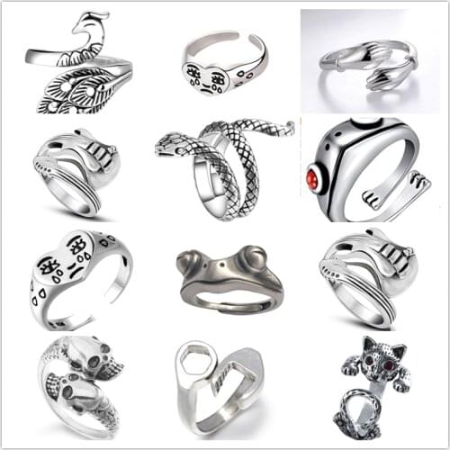 OTOKY Rings For Women Girls Snake/Face/Frog/Animal Y2k Jewelry Vintage Pandora Charms Silver Punk Hip Hop Adjustable Alloy Rings